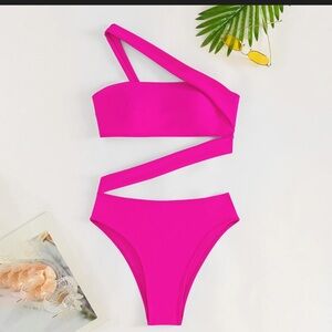 Hot Pink Asymmetrical Bikini Set